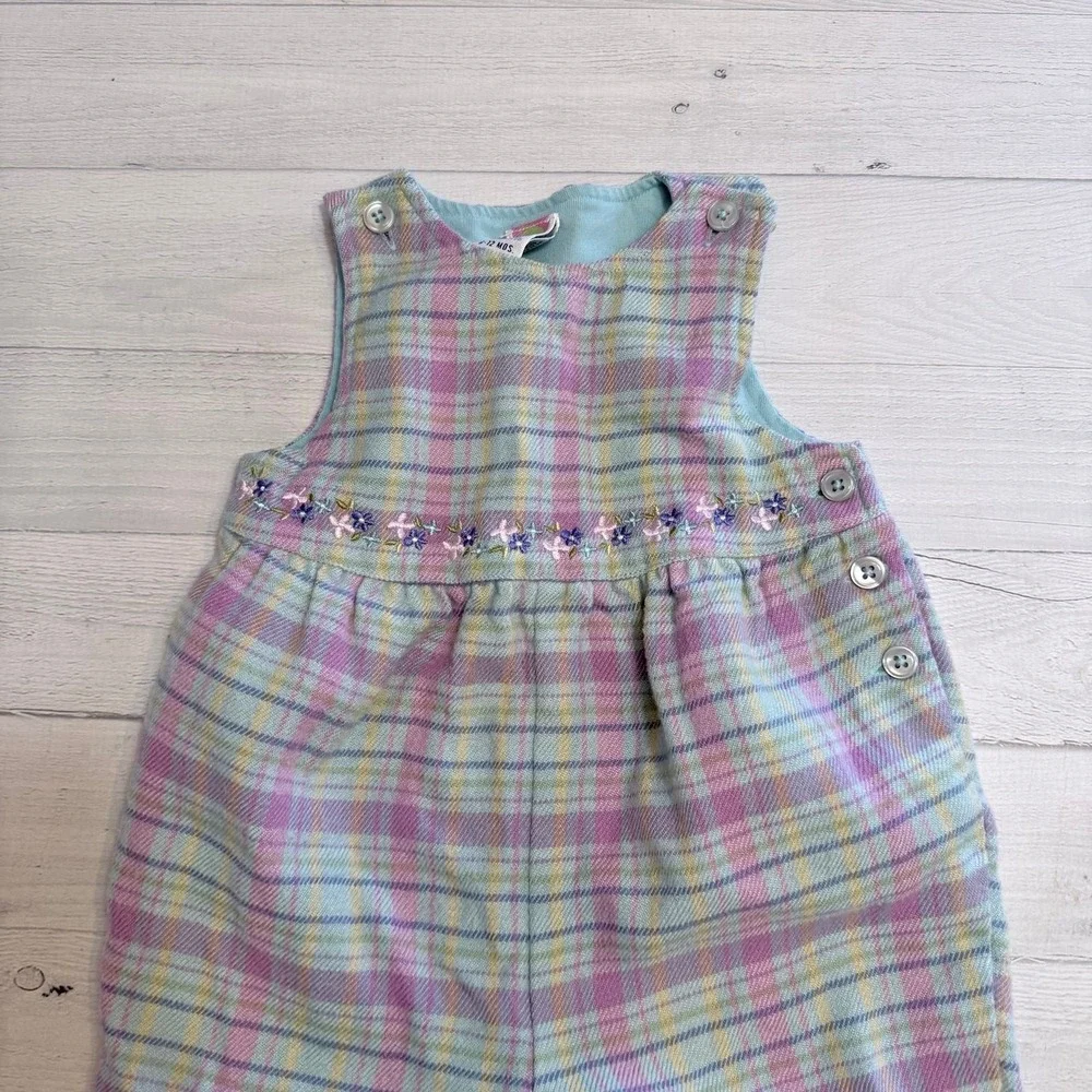 Gymboree 2001 girls blue purple plaid‎ romper overalls acrylic wool 6-12 months